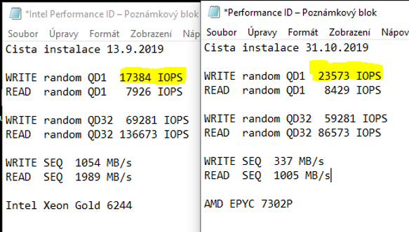 Porovnání naměřených rychlostí u SSD obou serverů
